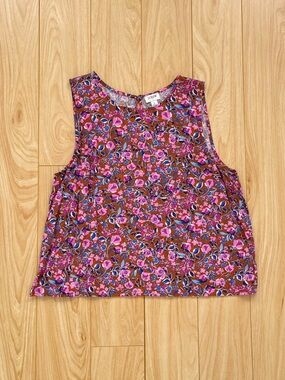J. Crew | Brown Tank Top with Pink Floral Print